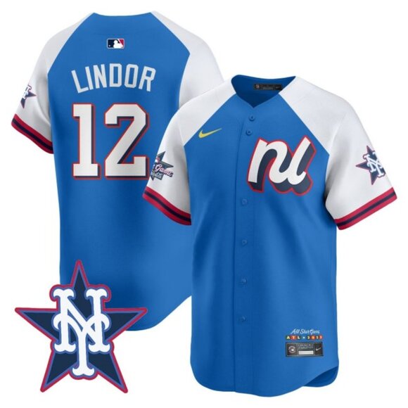 Mens Youths Kids Womens Francisco Lindor Blue White 2025 All Star Jersey Stitche